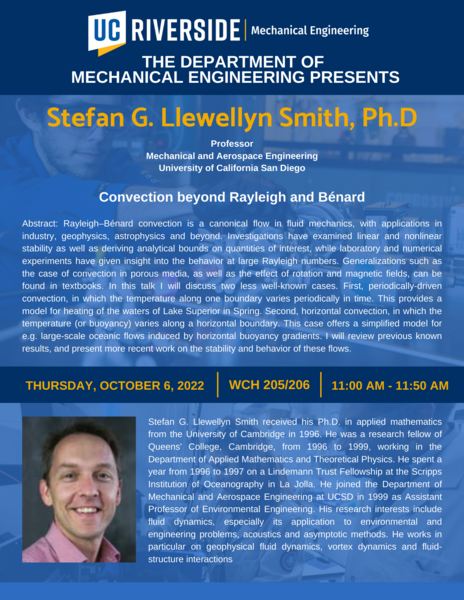 Dr. Stefan Llewellyn Smith Seminar event: held on Thursday, October 6, 2022 in WCH 205/206 at 11 - 11:50 am